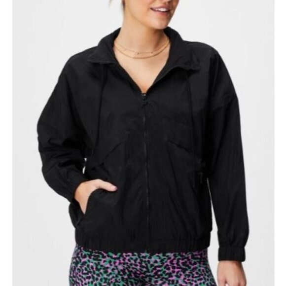 Fabletics Nylon Track Jacket Women Size Medium NWT Boxy Oversize Fit Hooded - Picture 1 of 15
